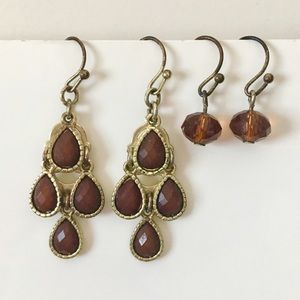 Dark Topaz/Gold Earring Set, 2 Pairs Included
